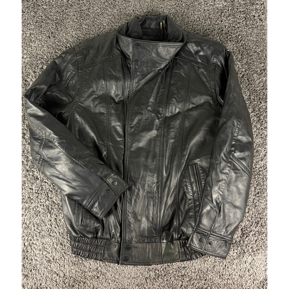 Wilsons Leather Mens Black Genuine Leather Thinsulate Bomber Jacket Size XLT